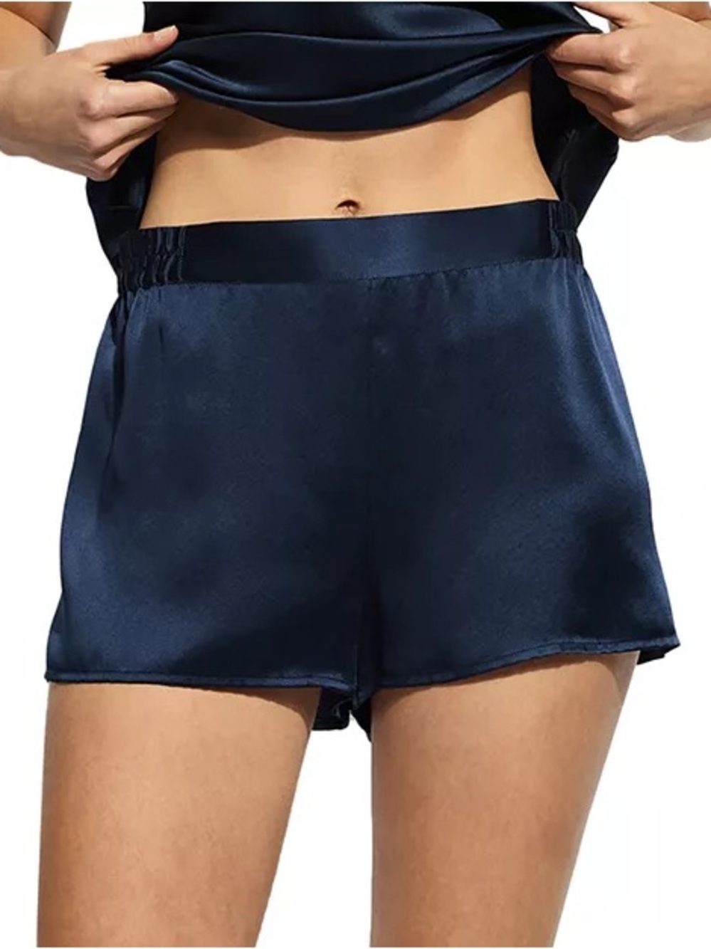 GINIA Silk Sleep Pajama Boxer Shorts Navy Blue Size Medium NWT Quiet Luxury